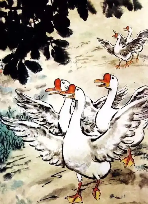 国画名家画鹅,美美哒