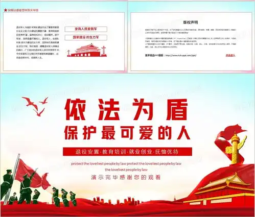 依法为盾保护最可爱的人退役安置教育培训就业创业抚恤优待动态ppt模板下载熊猫办公