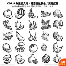 儿童画简笔画线描线稿水果