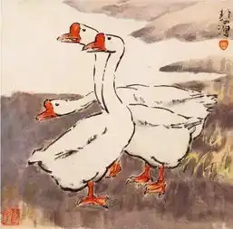 徐悲鸿画鹅,也是一绝