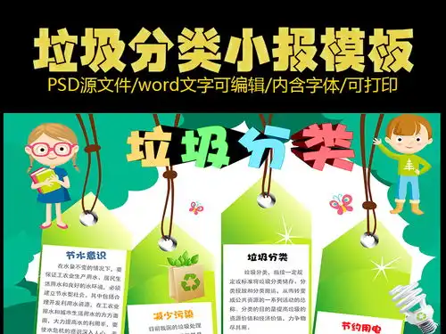 word垃圾分类小报绿色低碳环保手抄报图片模板worddoc设计图下载保护环境手抄报大全编号17154959