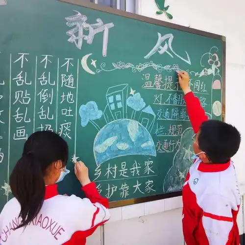 孙斜村团支部与陶埠小学联手开展红领巾心向党共建文明乡村黑板报创办活动
