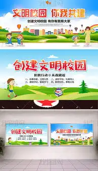 卡通精美绿色环保创建文明校园宣传展板设计图片下载