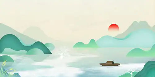 小清新绿色山水渔船意境中国风背景背景图片素材免费下载熊猫办公