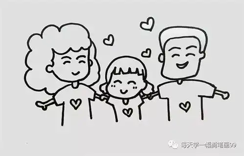 每天学一幅简笔画一家三口手拉手简笔画