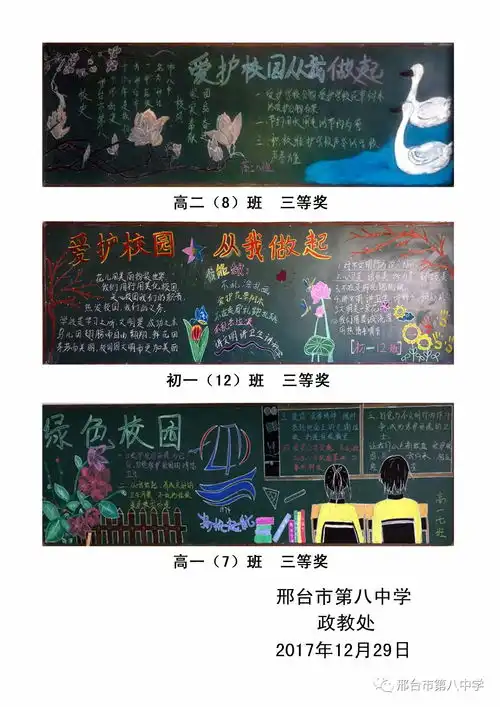 邢台八中2017年12月维护绿色校园获奖板报展播