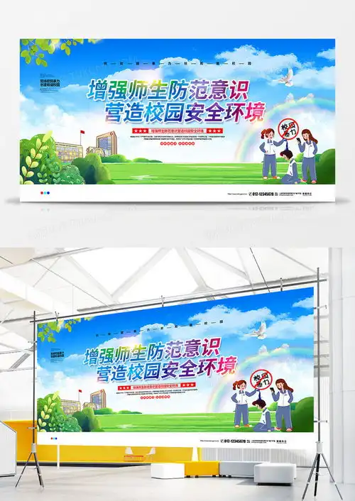 清新简约增强师生防范意识营造校园安全环境反对校园暴力宣传展板设计图片下载psd格式素材47242362像素