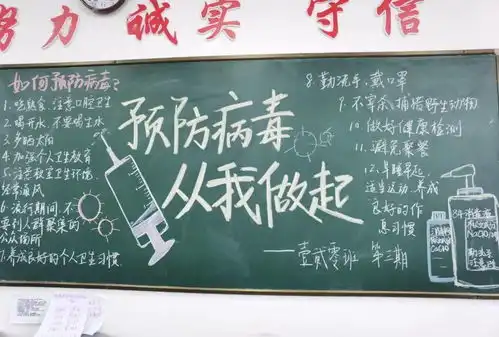 科学应对,群防群控记病毒防范健康卫生黑板报