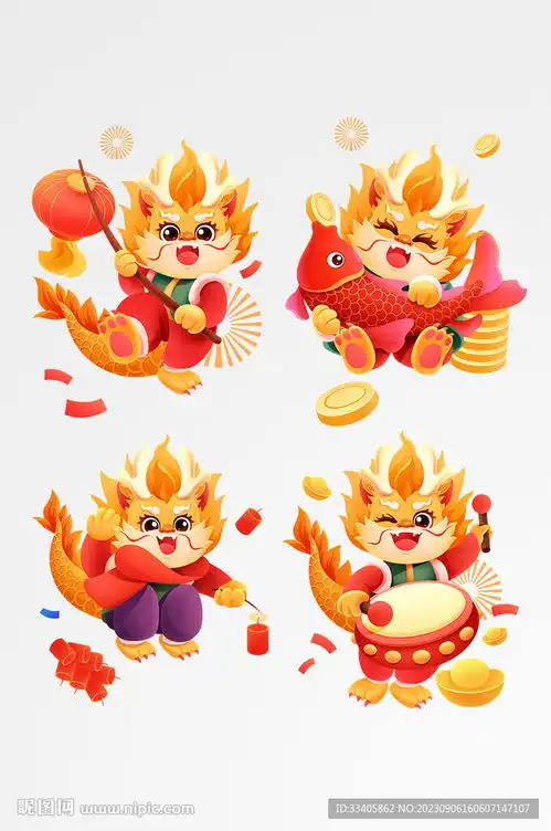 手绘插画国潮风龙卡通ip设计图psd分层素材psd分层素材