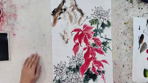 秋色斑斓菊花雁来红与桂花组合初稿